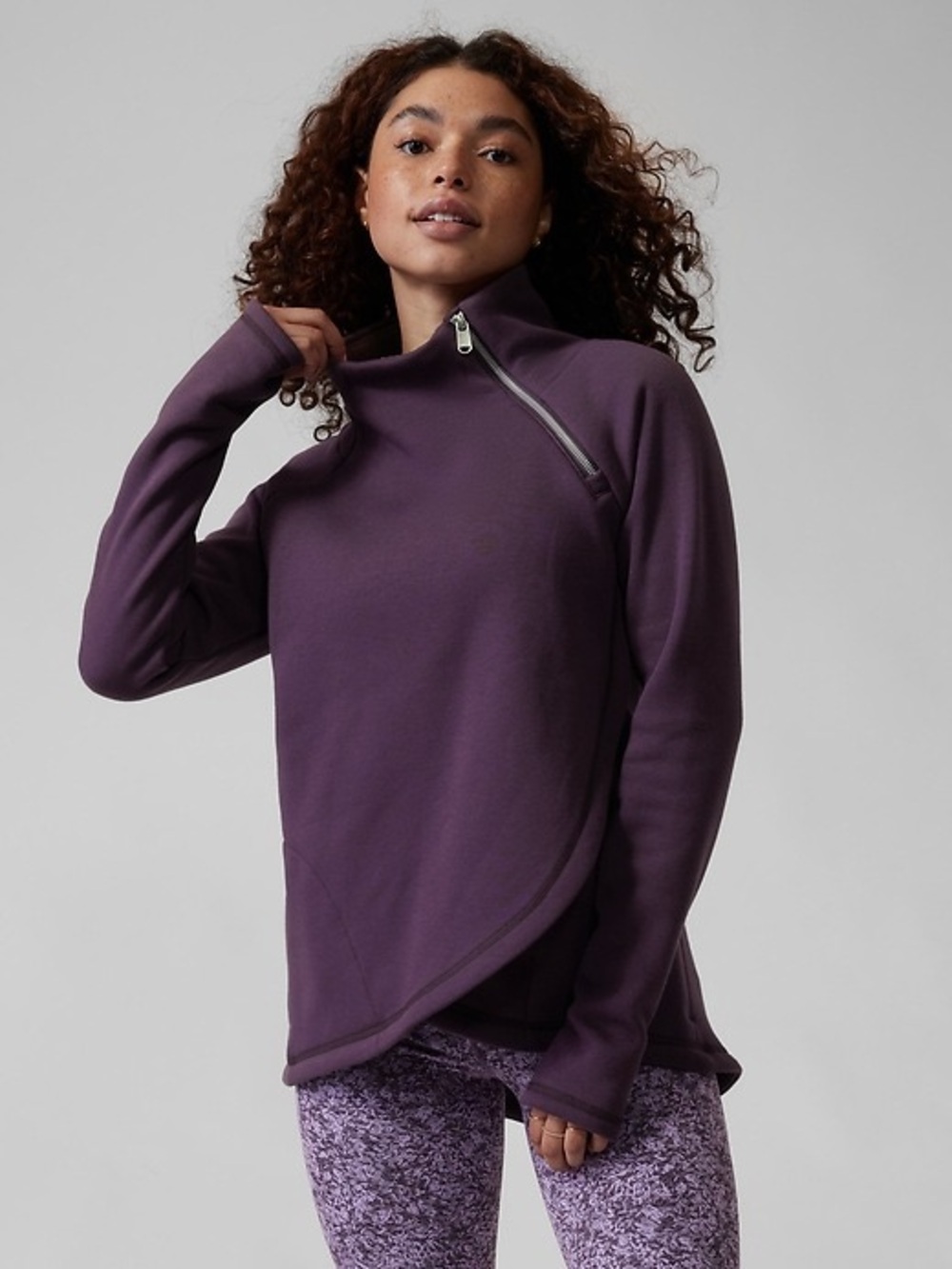 Athleta cozy karma asym pullover in dark purple size L